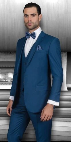 Statement Men's 3 Piece Wool Blend Suit - Solid Colors -Stylish Men's Formal Wear 12916 lorenzo indigo