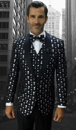 Statement Men's Modern Fit Tuxedo - Fancy Polka Dot Pattern