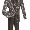 Vinci Men's 3 Pc Fashion Elegance Suit - Flamingo Pattern -Stylish Men's Formal Wear 23fm 1 black