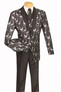 Vinci Men's 3 Pc Fashion Elegance Suit - Flamingo Pattern