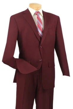 Vinci Men's 2 Piece Executive Suit - Basket Weave Fabric -Stylish Men's Formal Wear 2lk 1 burgundy