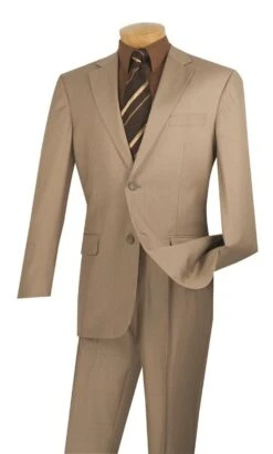 Vinci Men's 2 Piece Executive Suit - Basket Weave Fabric -Stylish Men's Formal Wear 2lk 1 beige
