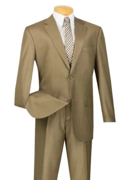 Vinci Men's 2 Piece Executive Suit - Basket Weave Fabric -Stylish Men's Formal Wear 2lk 1 taupe
