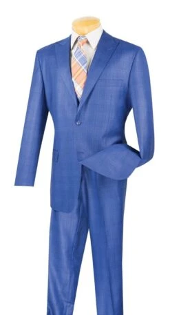 Vinci Men's 2 Piece Wool Feel Executive Suit - Peak Lapel -Stylish Men's Formal Wear 2rw 1 blue en