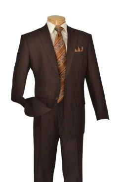 Vinci Men's 2 Piece Wool Feel Executive Suit - Pure Solid -Stylish Men's Formal Wear 2tr brown 2