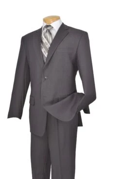 Vinci Men's 2 Piece Wool Feel Executive Suit - Pure Solid -Stylish Men's Formal Wear 2tr gray 2 1