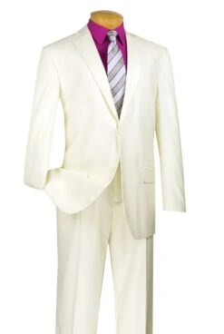 Vinci Men's 2 Piece Wool Feel Executive Suit - Pure Solid -Stylish Men's Formal Wear 2tr ivory