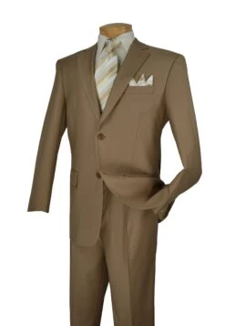 Vinci Men's 2 Piece Wool Feel Executive Suit - Pure Solid -Stylish Men's Formal Wear 2tr khaki 2 1