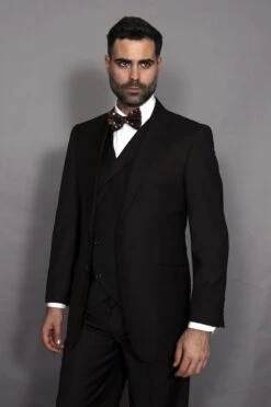 Statement Men's 3 Piece 100% Wool Suit - Elegant Solid -Stylish Men's Formal Wear 36914 messina brown