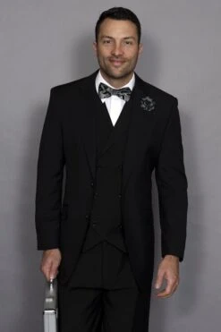 Statement Men's 3 Piece 100% Wool Suit - Elegant Solid -Stylish Men's Formal Wear 37090 messina black