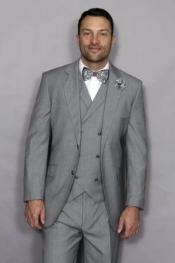 Statement Men's 3 Piece 100% Wool Suit - Elegant Solid -Stylish Men's Formal Wear 37093 messina gray