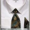 Daniel Ellissa Men's French Cuff Shirt Set - Stylish Mini Pattern -Stylish Men's Formal Wear 3792 beige