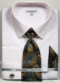 Daniel Ellissa Men's French Cuff Shirt Set - Stylish Mini Pattern