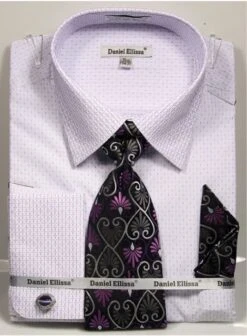 Daniel Ellissa Men's French Cuff Shirt Set - Stylish Mini Pattern -Stylish Men's Formal Wear 3792 purple