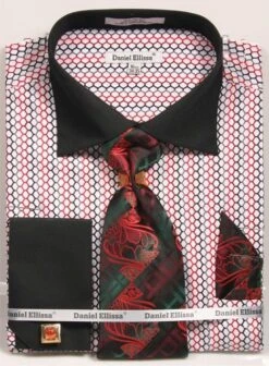 Daniel Ellissa Men's French Cuff Shirt Set - Colorful Weave Pattern