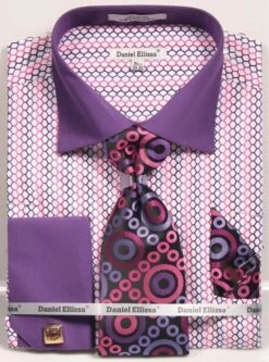 Daniel Ellissa Men's French Cuff Shirt Set - Colorful Weave Pattern -Stylish Men's Formal Wear 3794 purple
