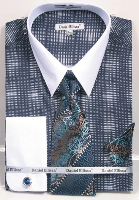 Daniel Ellissa Men's French Cuff Shirt Set - Silk Print 6 Daniel Ellissa Men's French Cuff Shirt Set - Silk Print - Image 4