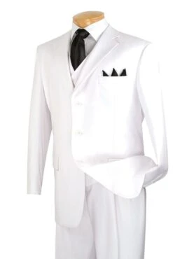Vinci Men's 3 Piece Solid Executive Suit - Many Colors Available -Stylish Men's Formal Wear 3tr 3 white 7