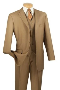 Vinci Men's 3 Piece Solid Executive Suit - Many Colors Available -Stylish Men's Formal Wear 3tr 3 british khaki 3