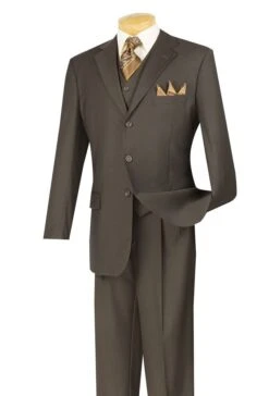 Vinci Men's 3 Piece Solid Executive Suit - Many Colors Available -Stylish Men's Formal Wear 3tr 3 brown 3