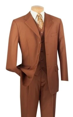 Vinci Men's 3 Piece Solid Executive Suit - Many Colors Available -Stylish Men's Formal Wear 3tr 3 cognac 7