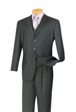 Vinci Men's 3 Piece Solid Executive Suit - Many Colors Available -Stylish Men's Formal Wear 3tr 3 heather gray