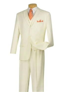 Vinci Men's 3 Piece Solid Executive Suit - Many Colors Available -Stylish Men's Formal Wear 3tr 3 ivory 2