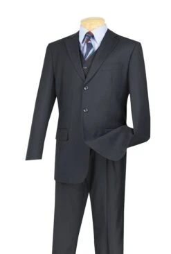 Vinci Men's 3 Piece Solid Executive Suit - Many Colors Available -Stylish Men's Formal Wear 3tr 3 navy 3