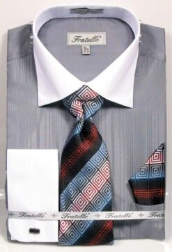 Fratello Men's French Cuff Dress Shirt Set - Textured Two Tone