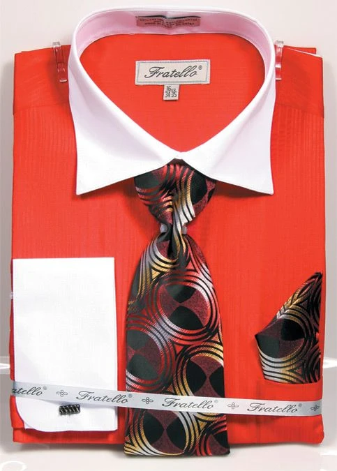 Fratello Men's French Cuff Dress Shirt Set - Textured Two Tone 4 Fratello Men's French Cuff Dress Shirt Set - Textured Two Tone - Image 2