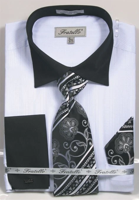 Fratello Men's French Cuff Dress Shirt Set - Textured Two Tone 7 Fratello Men's French Cuff Dress Shirt Set - Textured Two Tone - Image 5