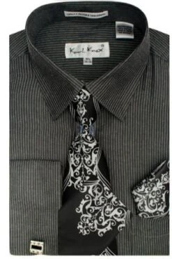 Karl Knox Men's French Cuff Shirt Set - Pinstripe Shirt