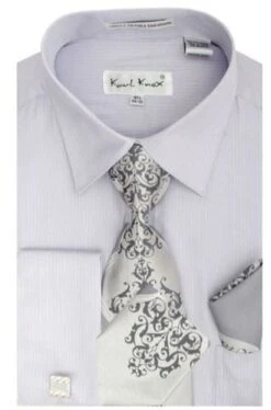 Karl Knox Men's French Cuff Shirt Set - Pinstripe Shirt -Stylish Men's Formal Wear 4441silver