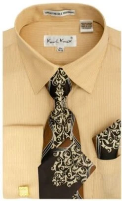 Karl Knox Men's French Cuff Shirt Set - Pinstripe Shirt -Stylish Men's Formal Wear 4441tan