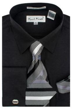 Karl Knox Men's French Cuff Shirt Set - Unique Striped Tie