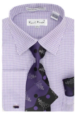 Karl Knox Men's French Cuff Shirt Set - Two Tone Wave -Stylish Men's Formal Wear 4453purple