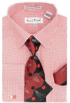 Karl Knox Men's French Cuff Shirt Set - Two Tone Wave -Stylish Men's Formal Wear 4453red opt
