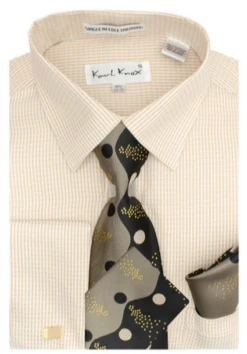 Karl Knox Men's French Cuff Shirt Set - Two Tone Wave -Stylish Men's Formal Wear 4453tan