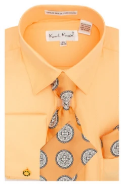 Karl Knox Men's French Cuff Shirt Set - Flower Pattern -Stylish Men's Formal Wear 4455orange 1 2