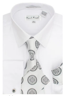 Karl Knox Men's French Cuff Shirt Set - Flower Pattern -Stylish Men's Formal Wear 4455white