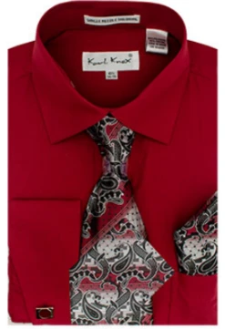Karl Knox Men's French Cuff Shirt Set - Exciting Jacquard -Stylish Men's Formal Wear 4462wine