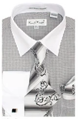 Karl Knox Men's French Cuff Shirt Set - Light Checker