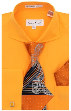 Karl Knox Men's French Cuff Shirt Set - Wide Collar -Stylish Men's Formal Wear 4467 orange 1