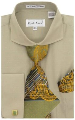 Karl Knox Men's French Cuff Shirt Set - Wide Collar -Stylish Men's Formal Wear 4467 sage 1 opt