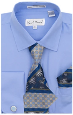Karl Knox Men's French Cuff Shirt Set - Polka Dot -Stylish Men's Formal Wear 4469 ltblue