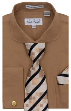 Karl Knox Men's French Cuff Shirt Set - Modern Spread Collar -Stylish Men's Formal Wear 4472tan 1