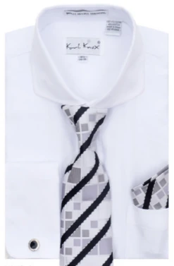 Karl Knox Men's French Cuff Shirt Set - Modern Spread Collar -Stylish Men's Formal Wear 4472white 1