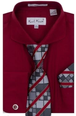 Karl Knox Men's French Cuff Shirt Set - Modern Spread Collar -Stylish Men's Formal Wear 4472wine 9 opt