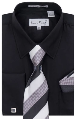 Karl Knox Men's French Cuff Shirt Set - Smooth Triple Stripe