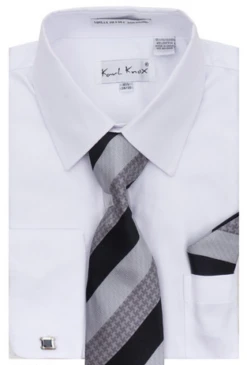 Karl Knox Men's French Cuff Shirt Set - Smooth Triple Stripe -Stylish Men's Formal Wear 4473white 9